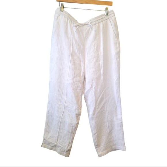 J. Crew Seaside Soft White Gauzy Cotton Pull On Pants Size Large - Picture 1 of 7